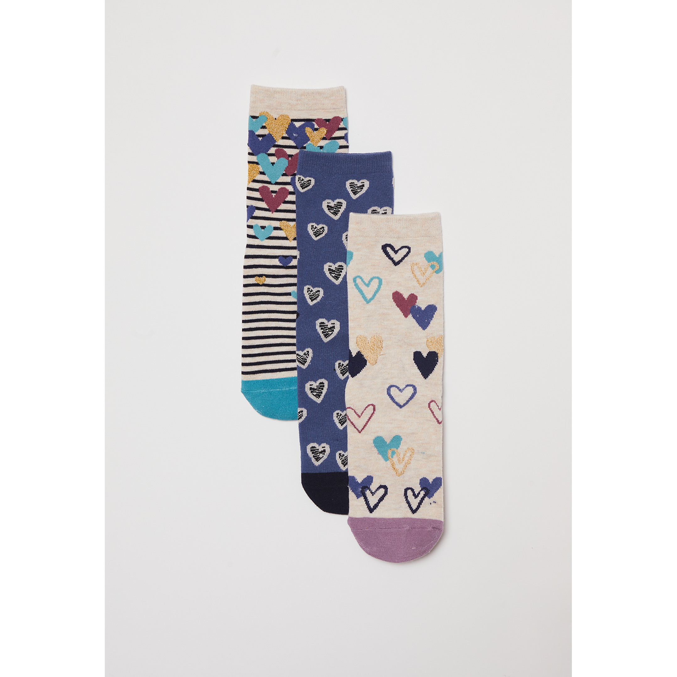 Calcetín Tripack Largo Hearts Mujer Azul Familyshop 1