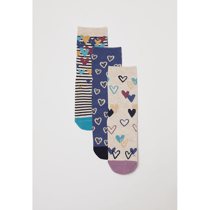 Calcetín Tripack Largo Hearts Mujer Azul Familyshop 1