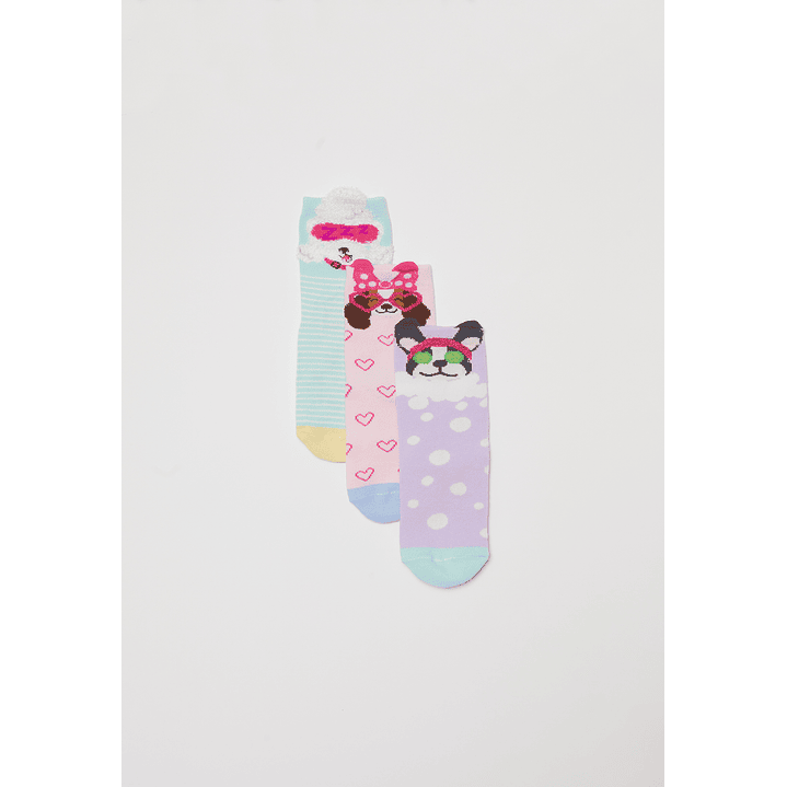 Calcetín Tripack Largo Dogs Niña Rosado Familyshop 1