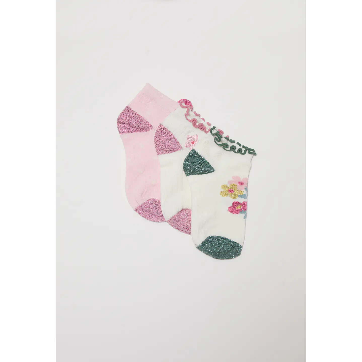 Calcetín Tripack Corto Flores Niña Blanco Familyshop 1