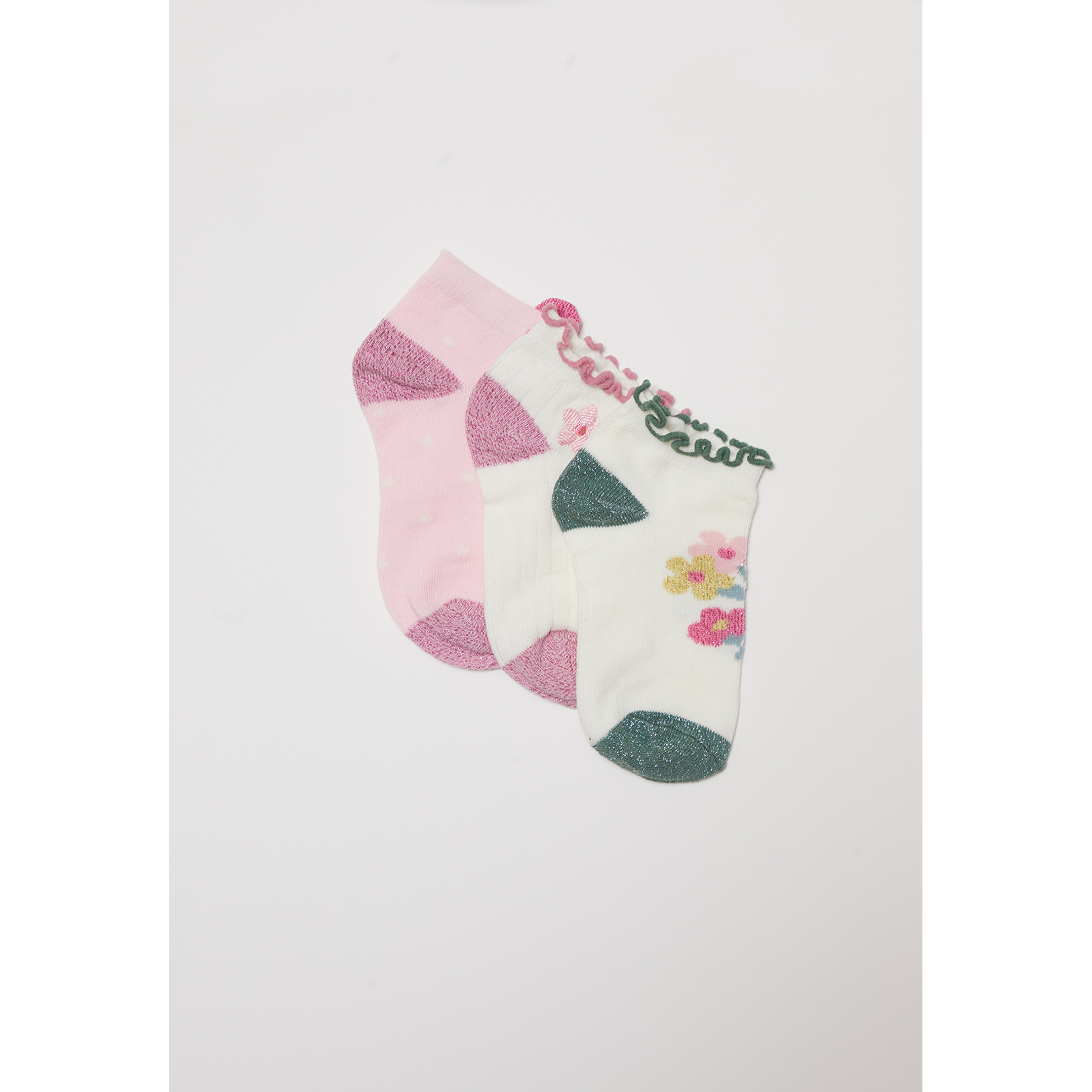 Calcetín Tripack Corto Flores Niña Blanco Familyshop 1