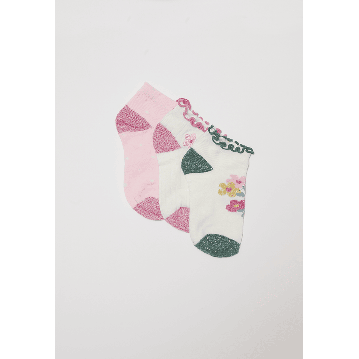 Calcetín Tripack Corto Flores Niña Blanco Familyshop 1