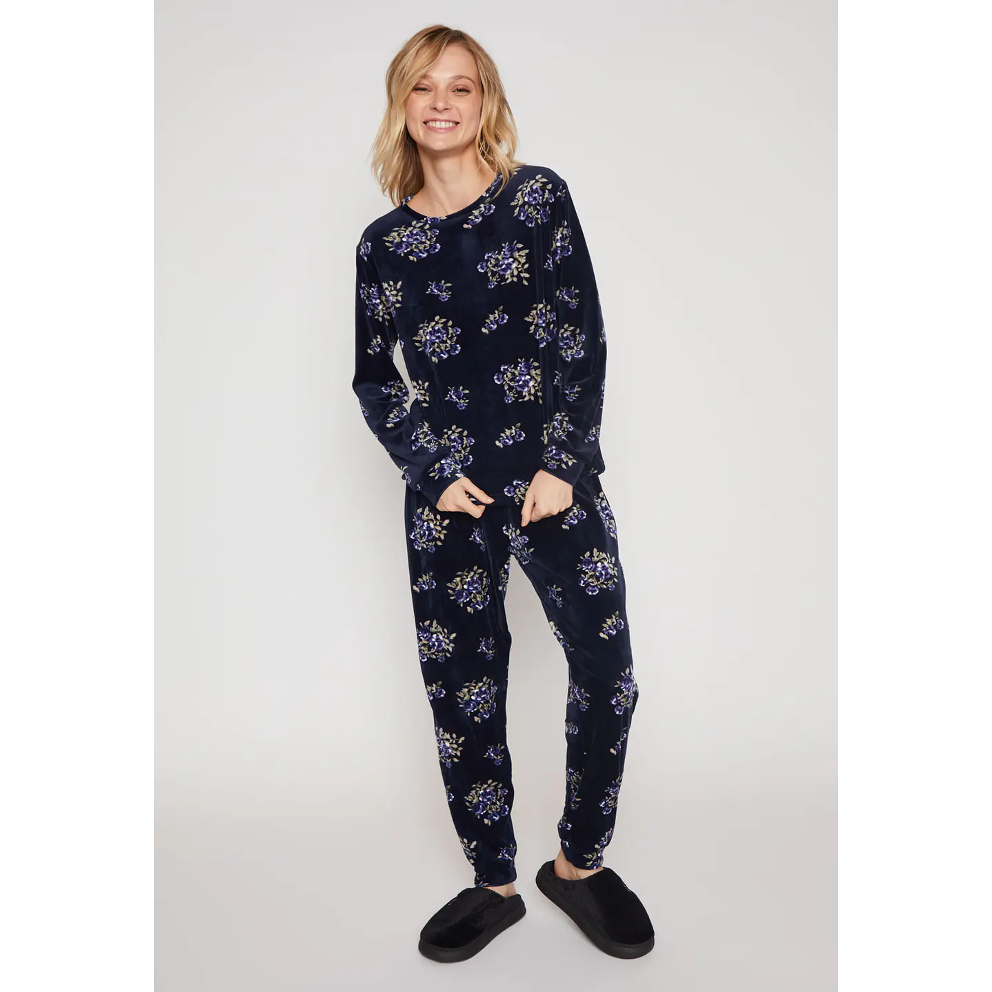 Pijama Plush Flores Mujer Azul Familyshop 2