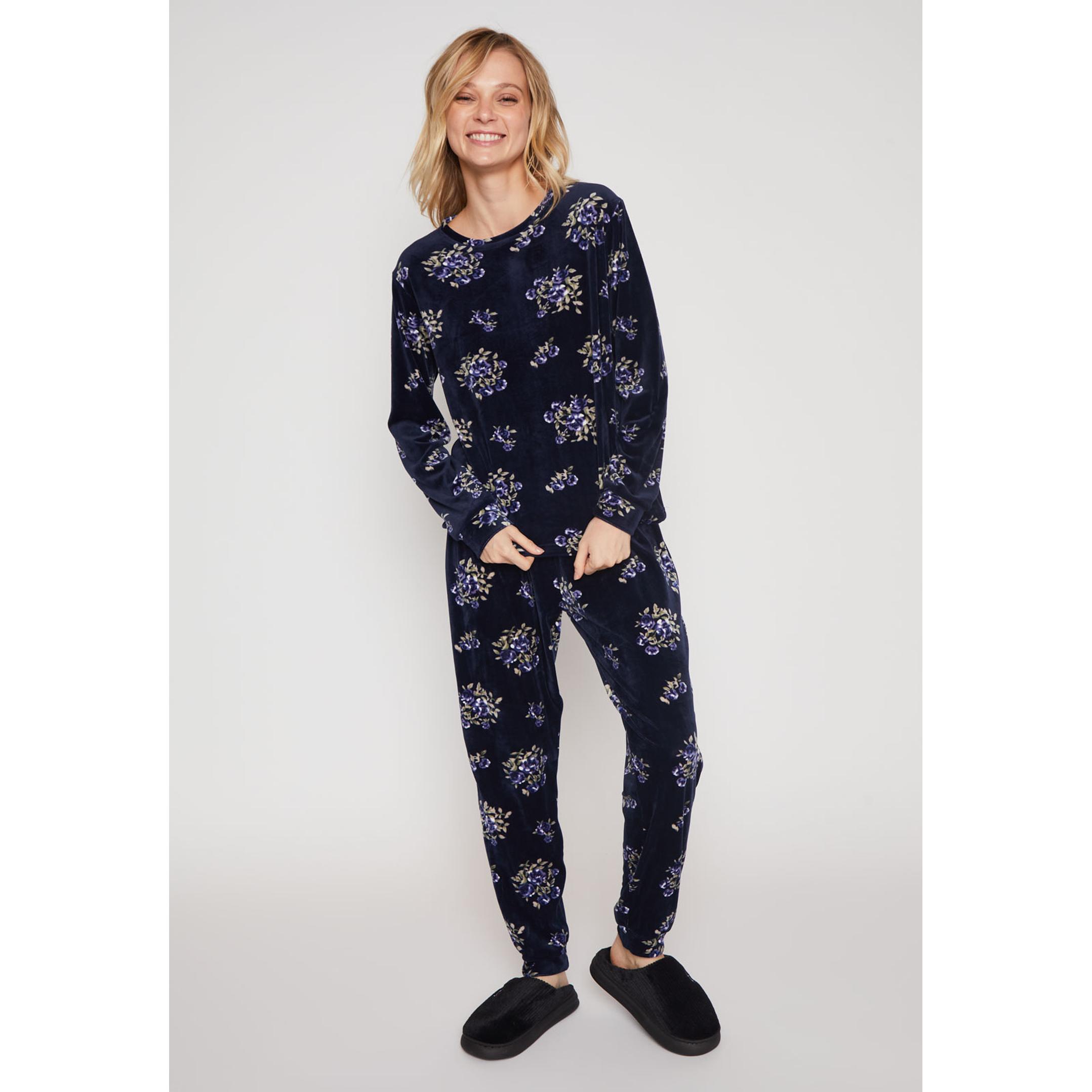 Pijama Plush Flores Mujer Azul Familyshop 4