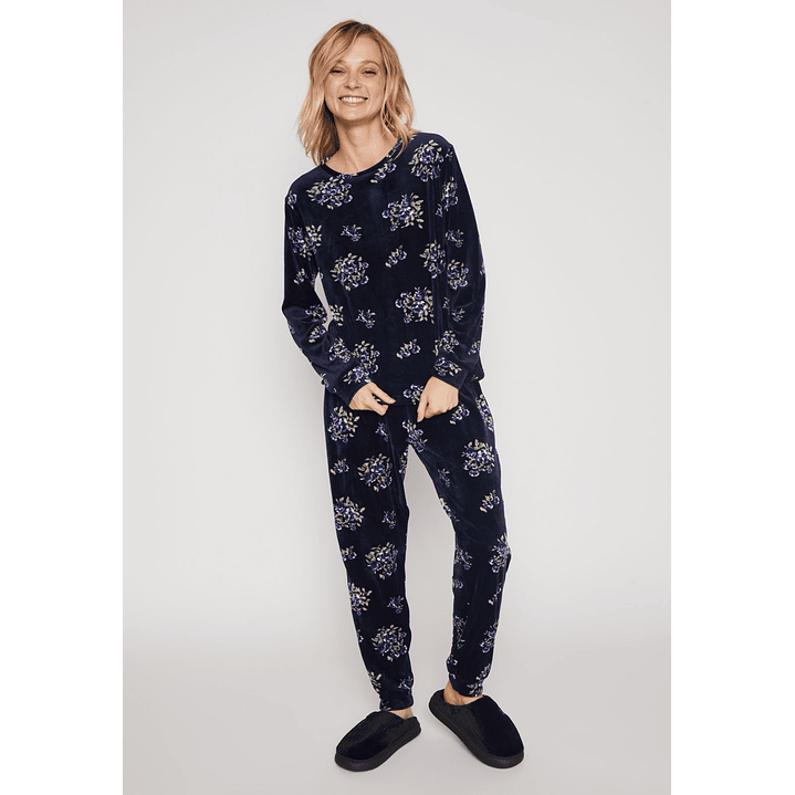 Pijama Plush Flores Mujer Azul Familyshop 4