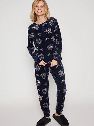 Pijama Plush Flores Mujer Azul Familyshop
