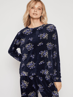Pijama Plush Flores Mujer Azul Familyshop