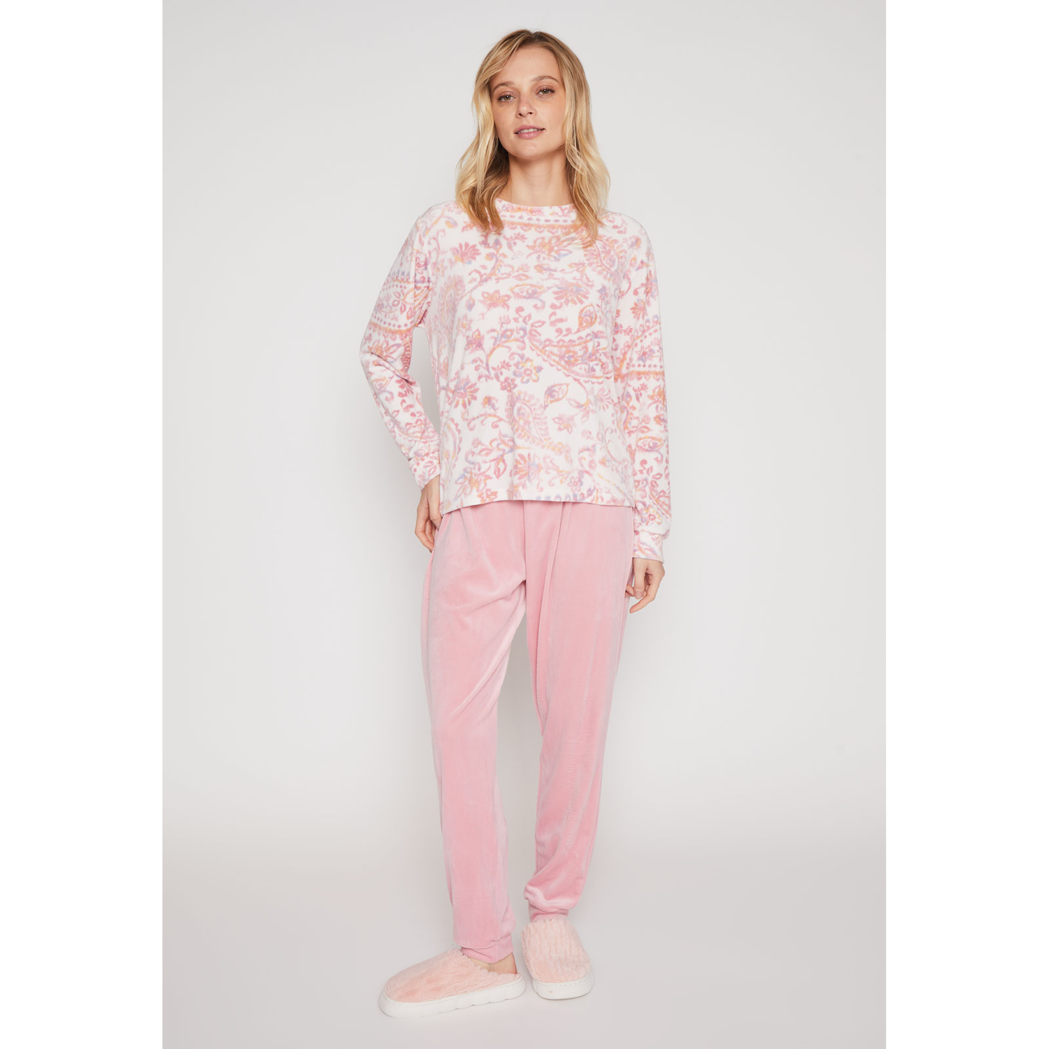 Pijama Plush Flor Mujer Rosado Familyshop 4
