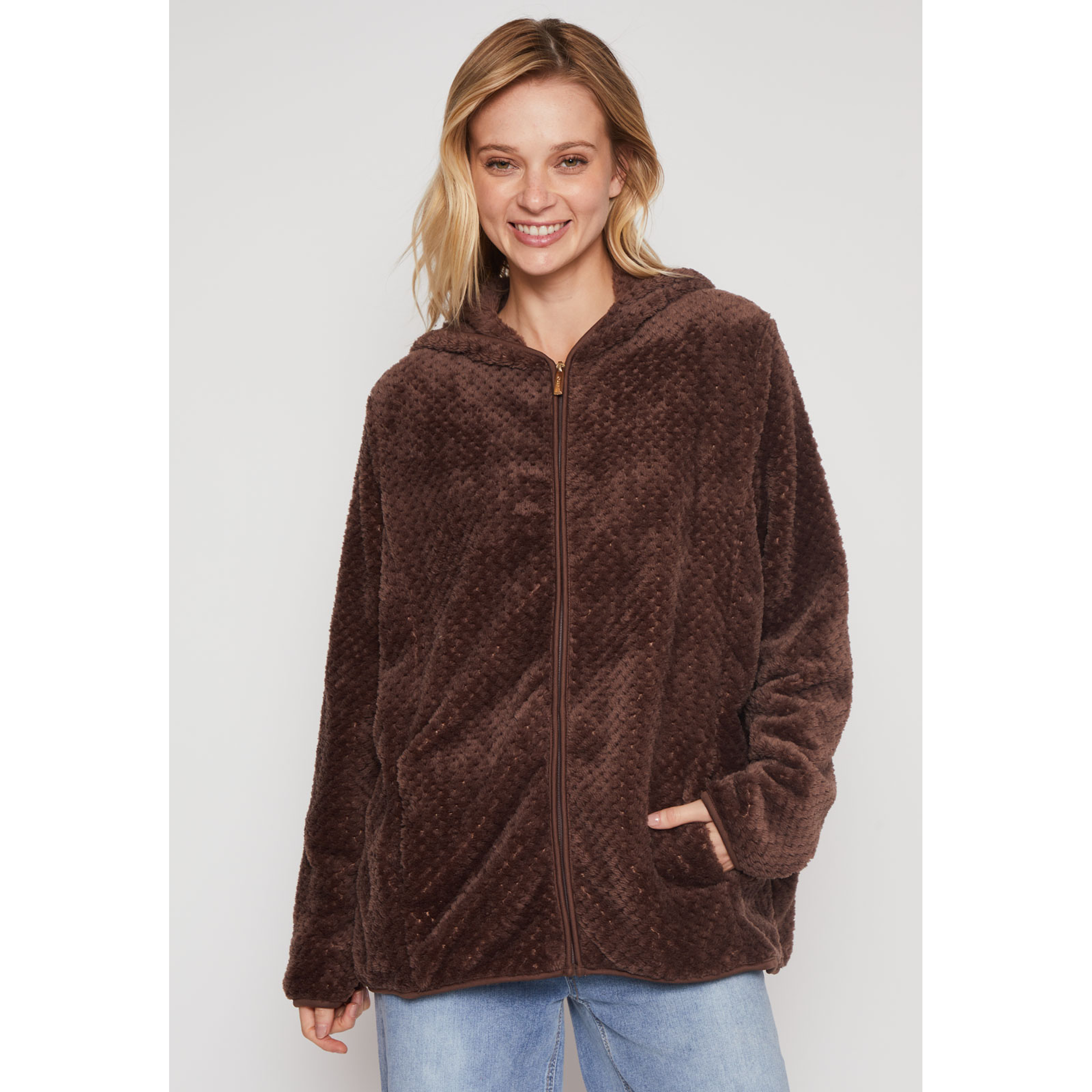 Polar Peludo Líneas Motas Mujer Café Familyshop 1