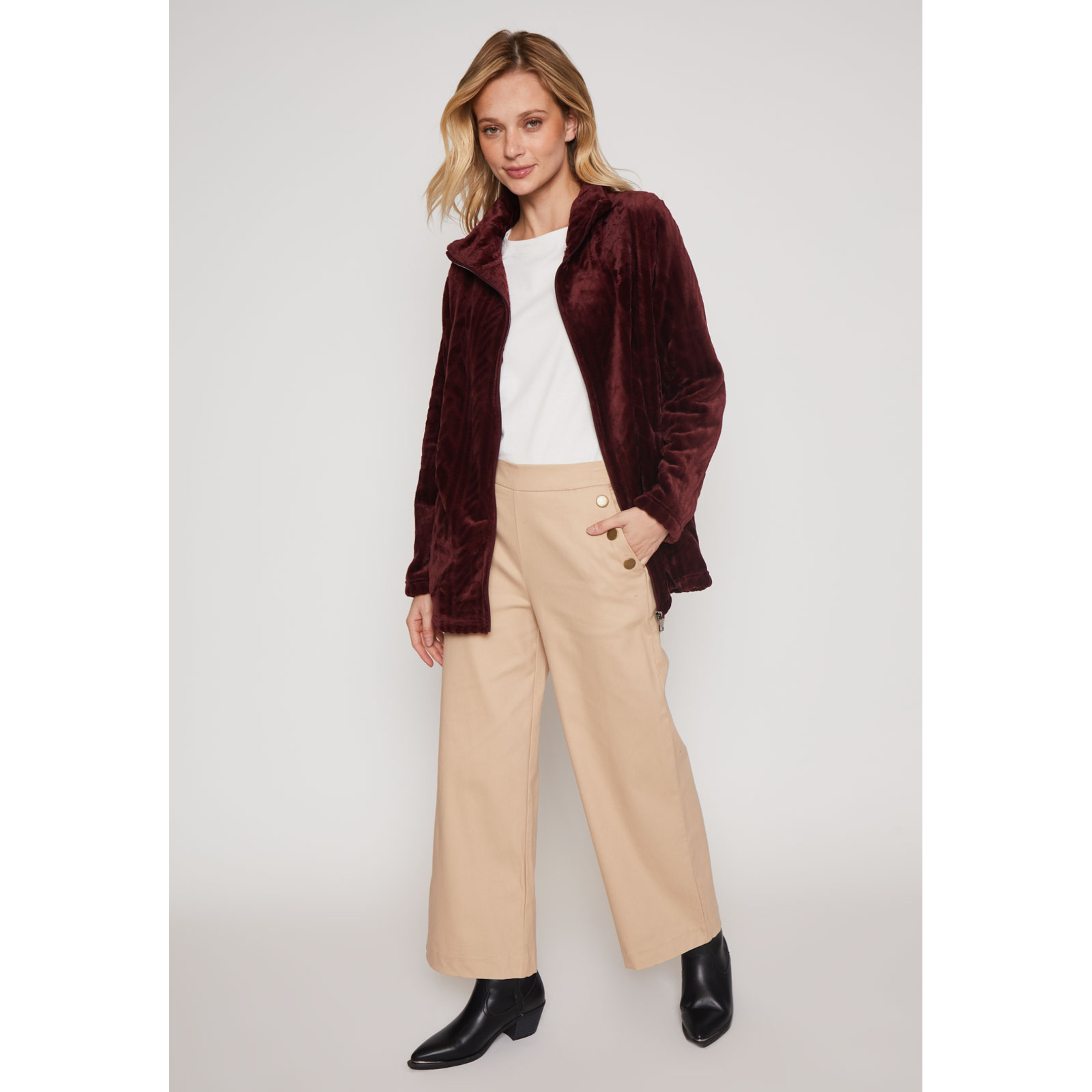Pantalón Wide Leg Cierre Mujer Beige Familyshop 4