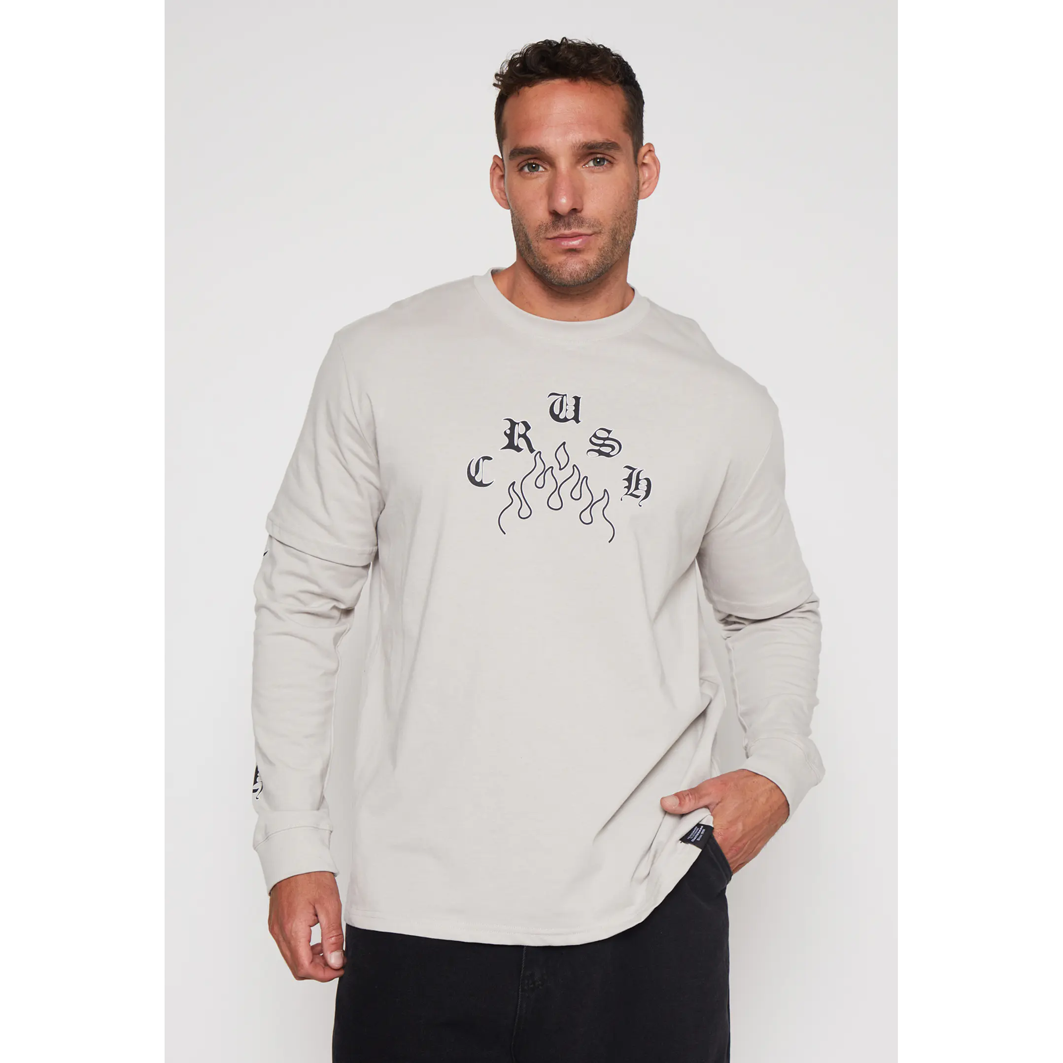 Polera Manga Larga Crush Hombre Gris Familyshop 1