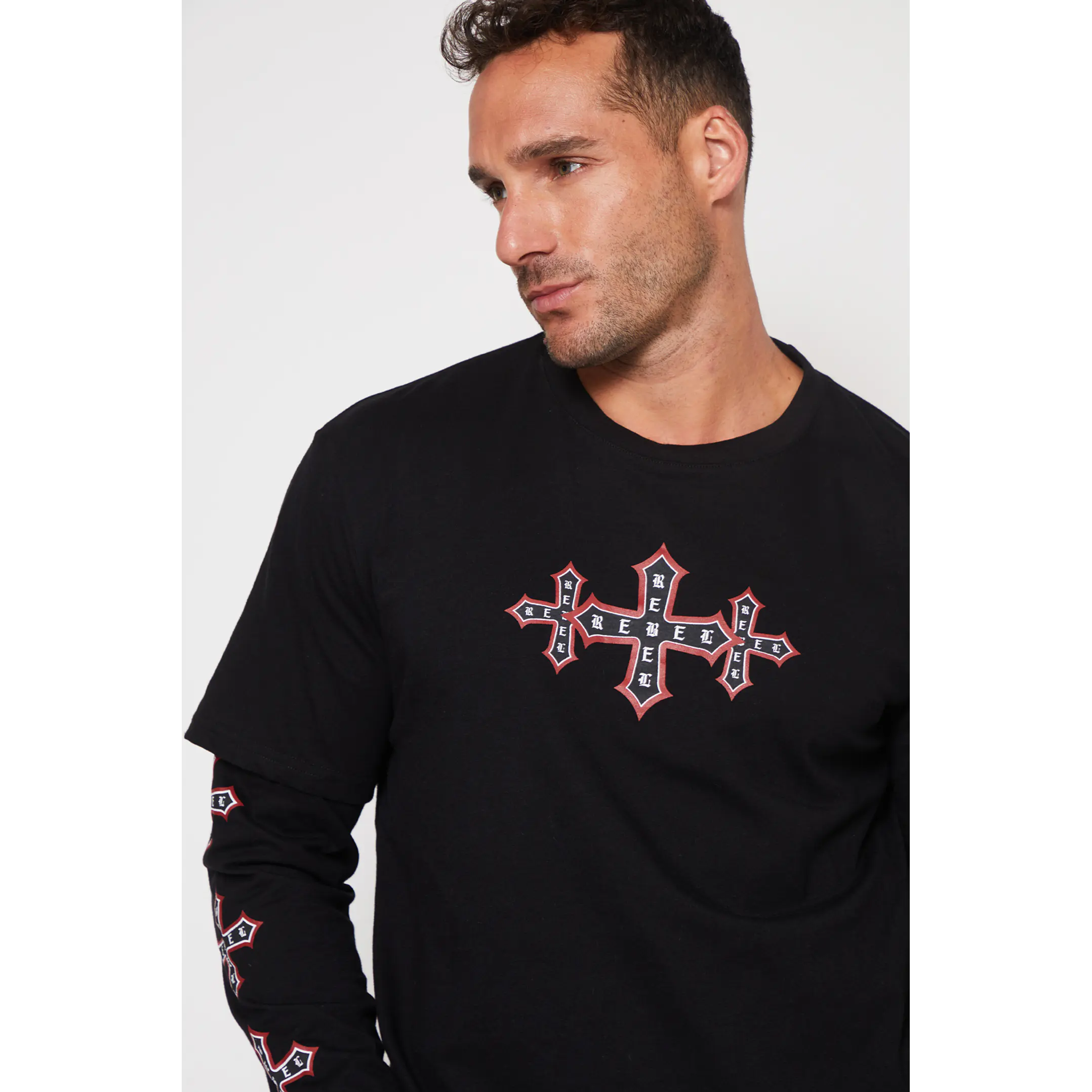 Polera Manga Larga Cruz Hombre Negro Familyshop 2