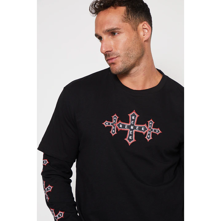 Polera Manga Larga Cruz Hombre Negro Familyshop 2