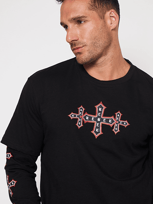 Polera Manga Larga Cruz Hombre Negro Familyshop