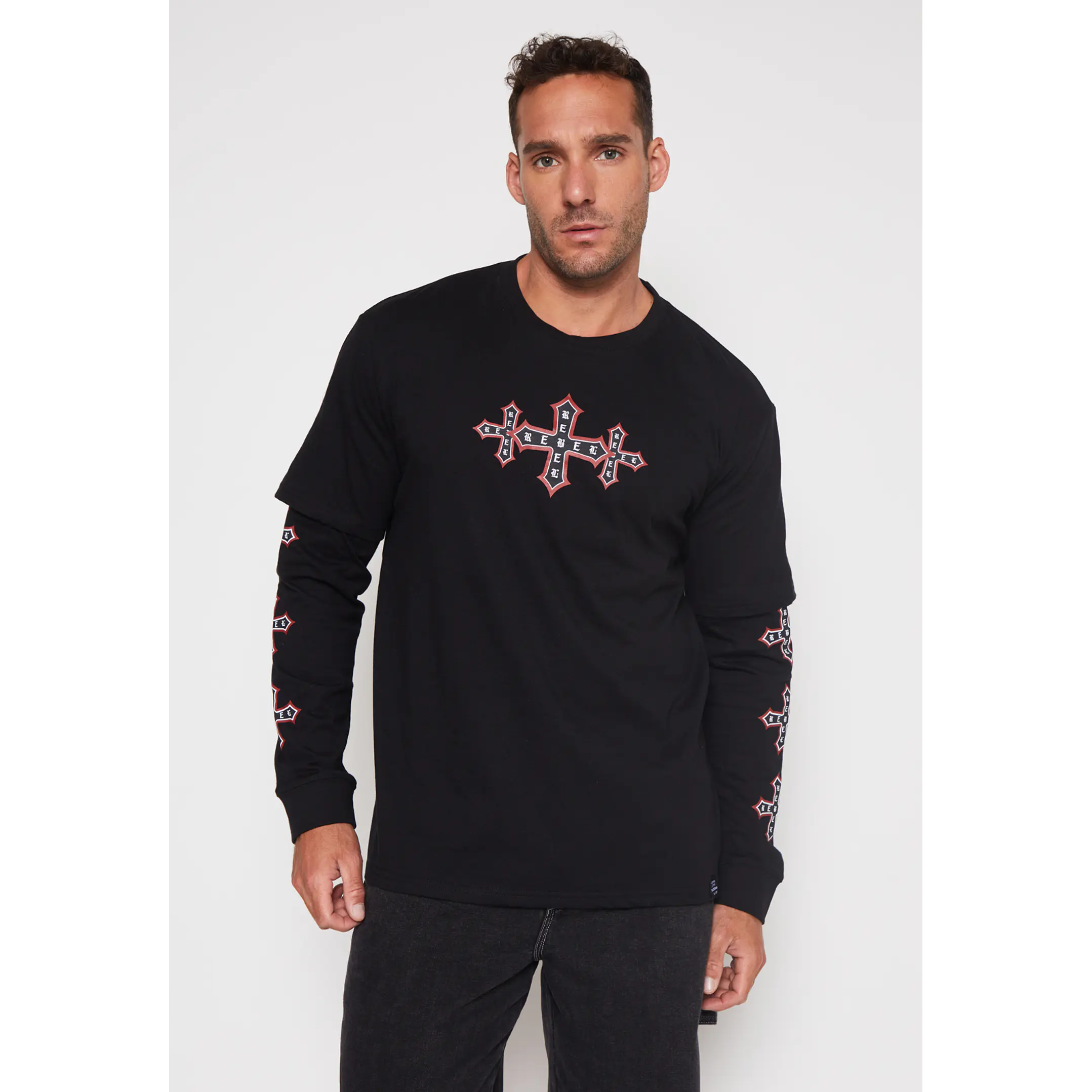 Polera Manga Larga Cruz Hombre Negro Familyshop 1