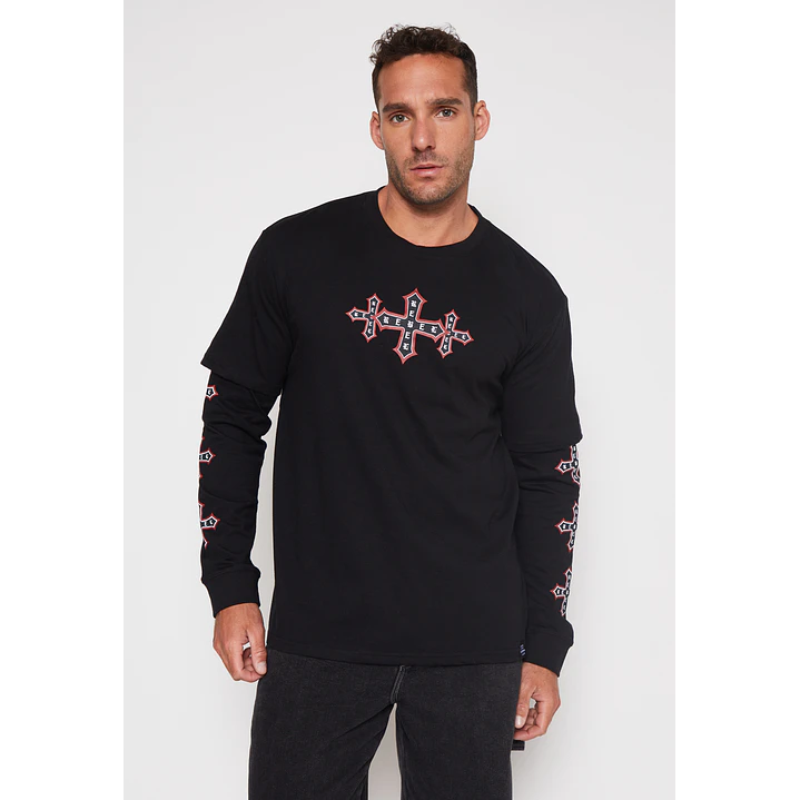 Polera Manga Larga Cruz Hombre Negro Familyshop 1