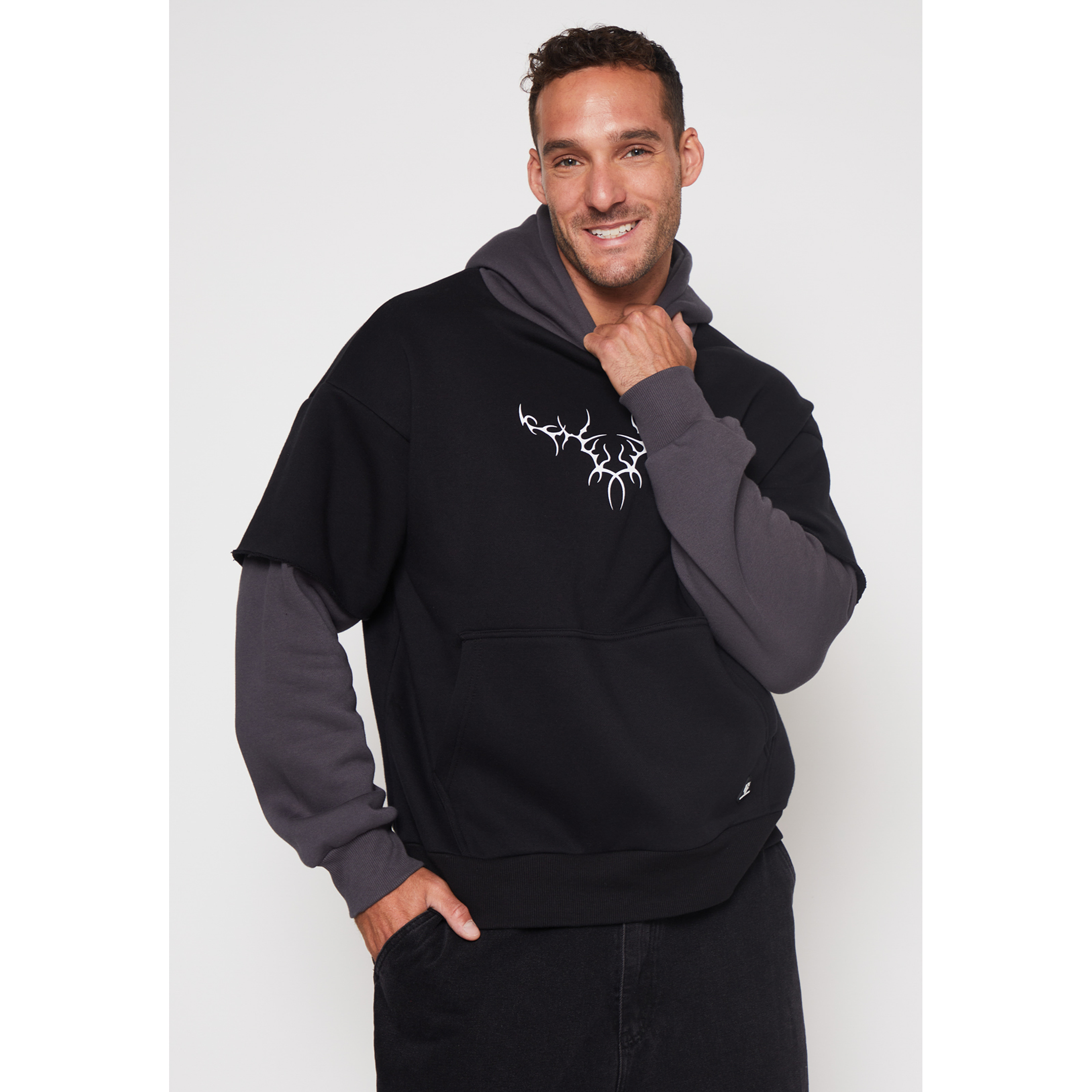 Polerón Manga Falsa Hombre Negro Familyshop 1