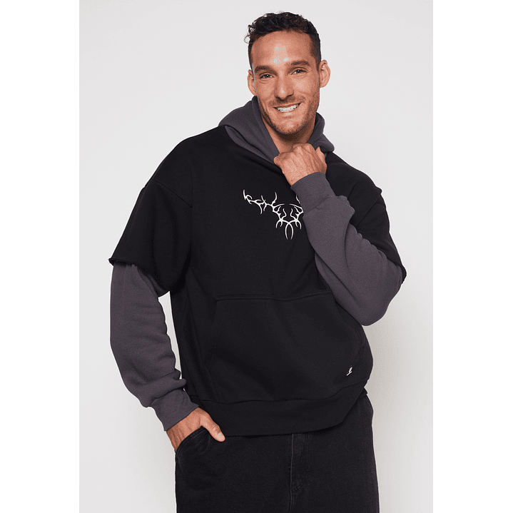 Polerón Manga Falsa Hombre Negro Familyshop 1