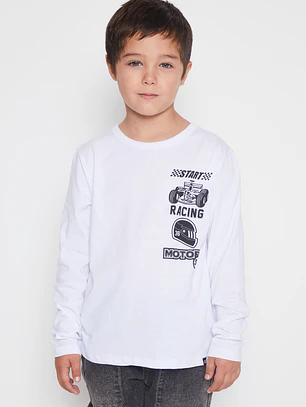 Polera Racing Start Niño Blanco Familyshop
