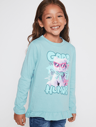 Polera Animalitos Niña Turquesa Familyshop