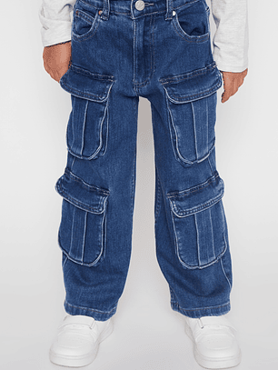 Jeans Cargo Multibolsillo Niña Azul Familyshop
