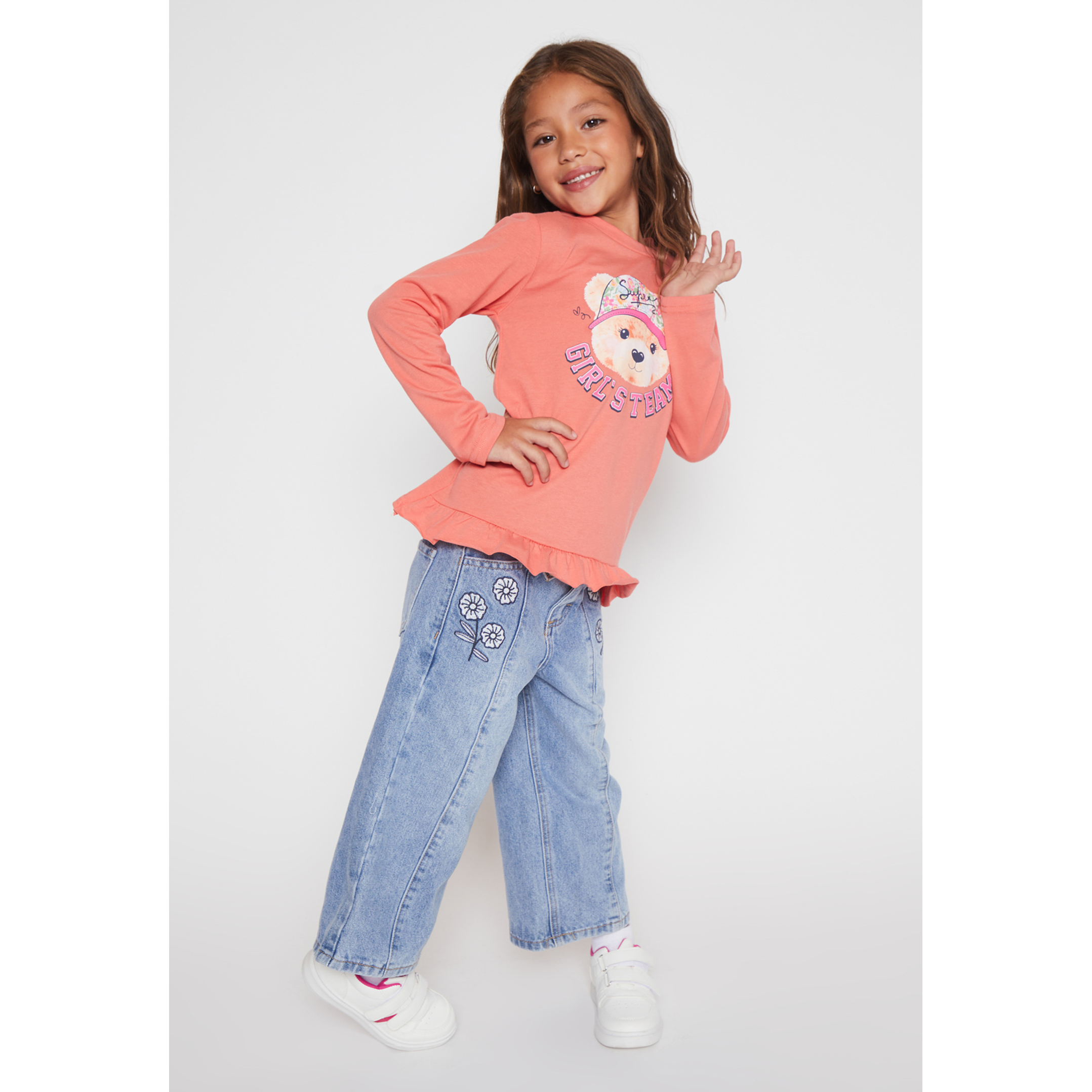 Jeans Wide Leg Flores Niña Azul Familyshop 3