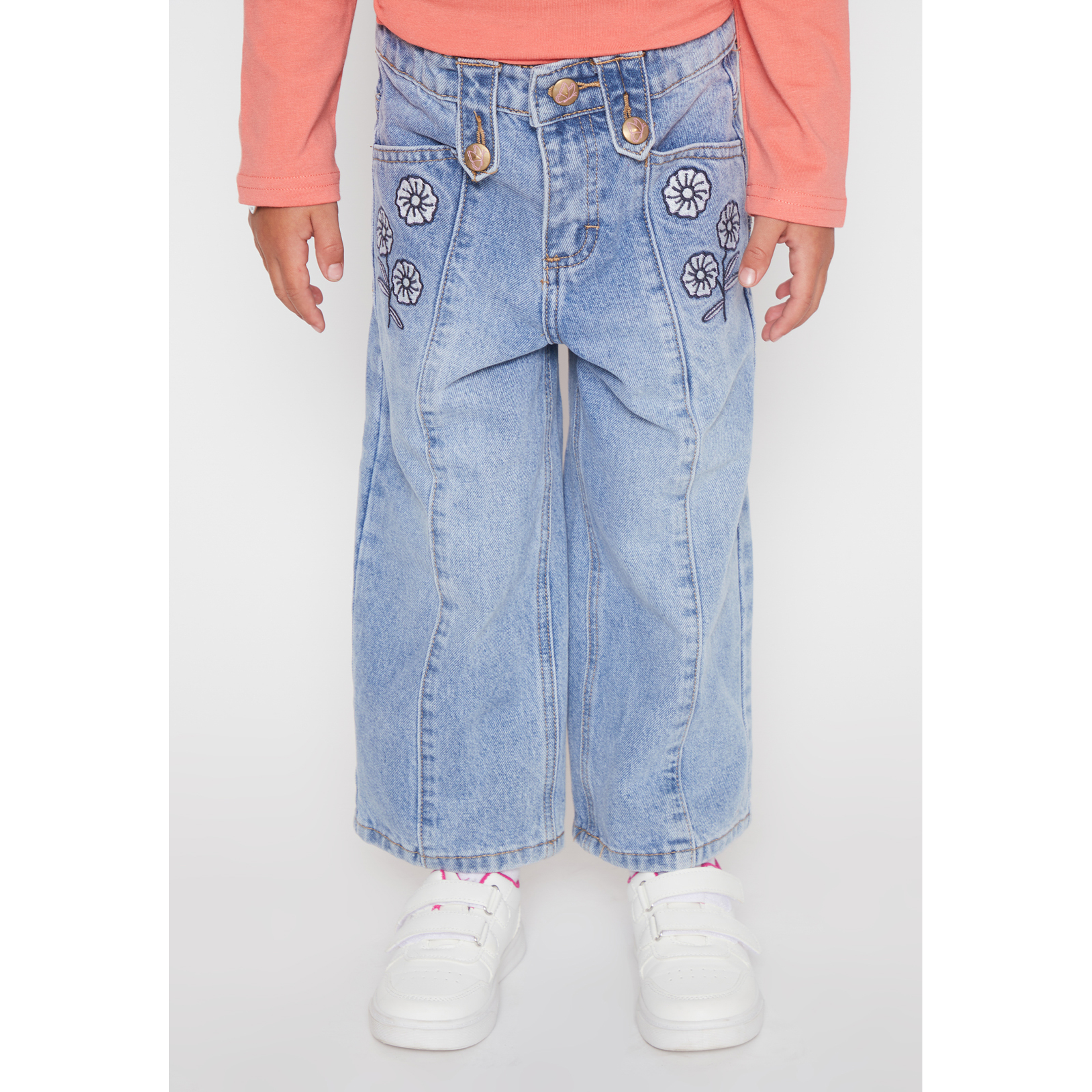 Jeans Wide Leg Flores Niña Azul Familyshop 1