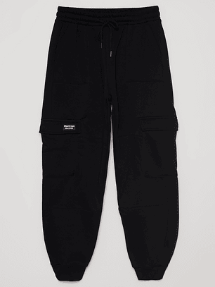 Pantalón Buzo Cargo Cortes Hombre Negro Familyshop