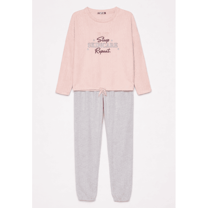 Pijama Polar Bordado Mujer Rosado Familyshop 1