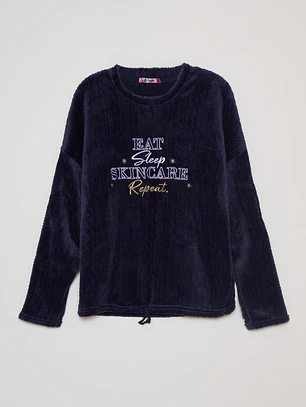 Pijama Polar Texturado Mujer Azul Familyshop