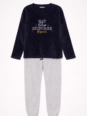 Pijama Polar Texturado Mujer Azul Familyshop