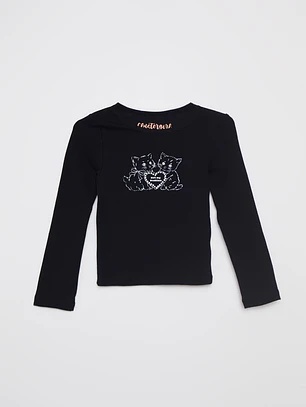 Polera Brillo Niña Negro Familyshop