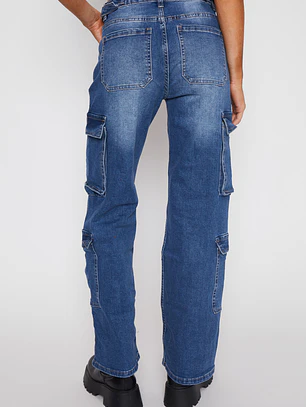 Jeans Wide Leg Carg Mujer Azul Familyshop