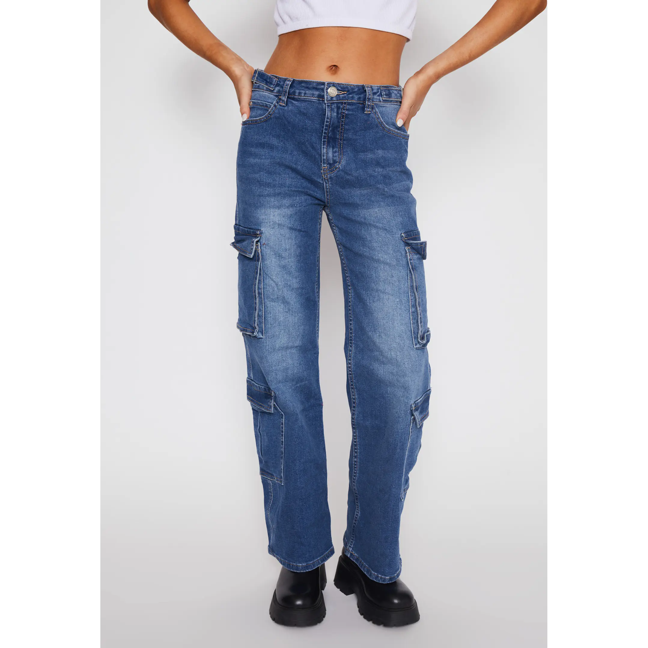Jeans Wide Leg Carg Mujer Azul Familyshop 1
