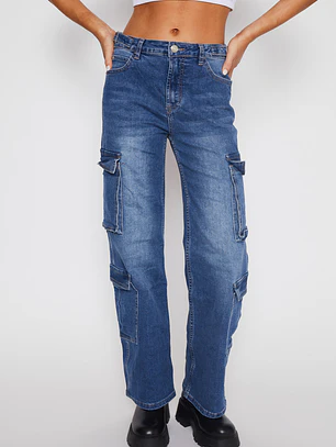 Jeans Wide Leg Carg Mujer Azul Familyshop