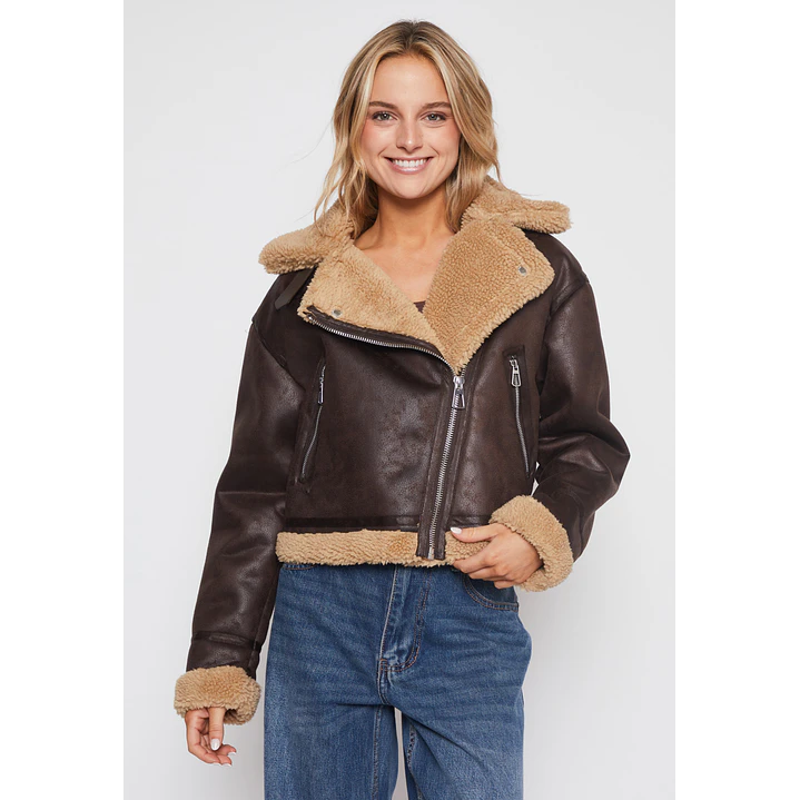 Chaqueta Aviadora Cordero Mujer Café Familyshop 1