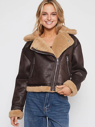 Chaqueta Aviadora Cordero Mujer Café Familyshop