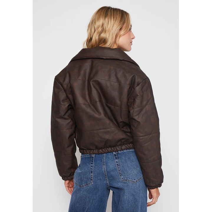 Chaqueta Cuero Franjas Mujer Café Familyshop 2