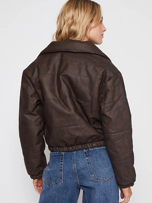 Chaqueta Cuero Franjas Mujer Café Familyshop