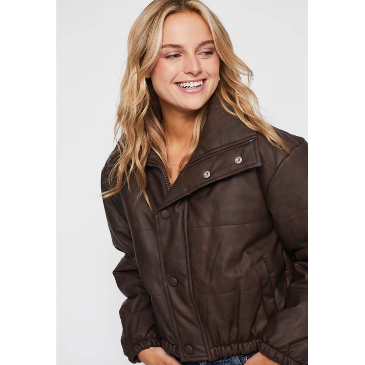 Chaqueta Cuero Franjas Mujer Café Familyshop 3