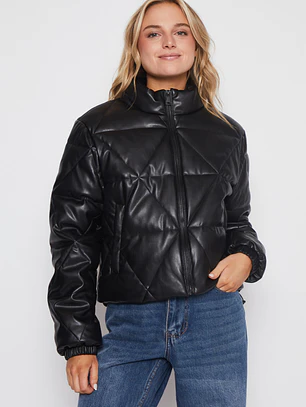 Chaqueta Cuero Mujer Negro Familyshop