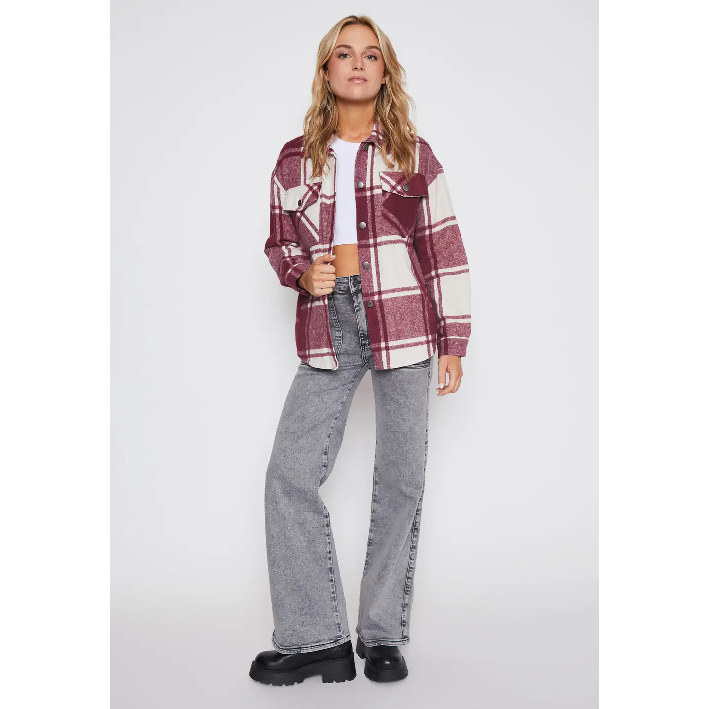 Sobrecamisa Escocesa Mujer Burdeo Familyshop 4