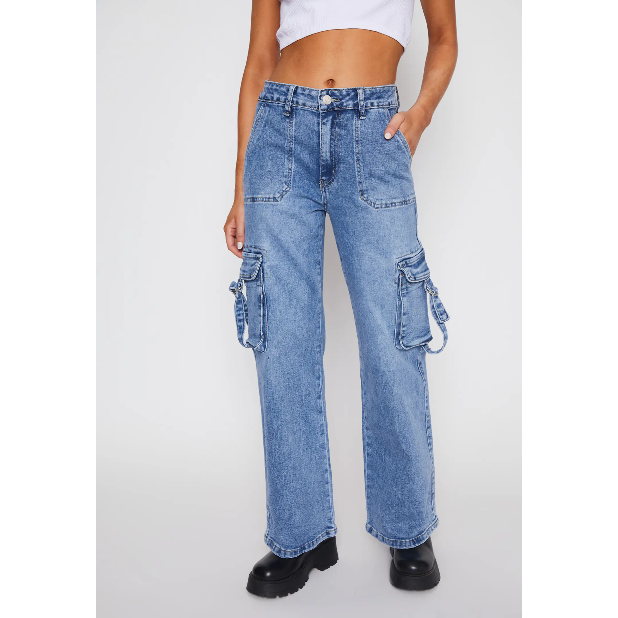 Jeans Wide Leg Cargo Mujer Azul Familyshop 1