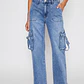 Jeans Wide Leg Cargo Mujer Azul Familyshop - Miniatura 1