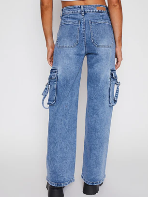 Jeans Wide Leg Cargo Mujer Azul Familyshop