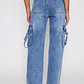 Jeans Wide Leg Cargo Mujer Azul Familyshop - Miniatura 2