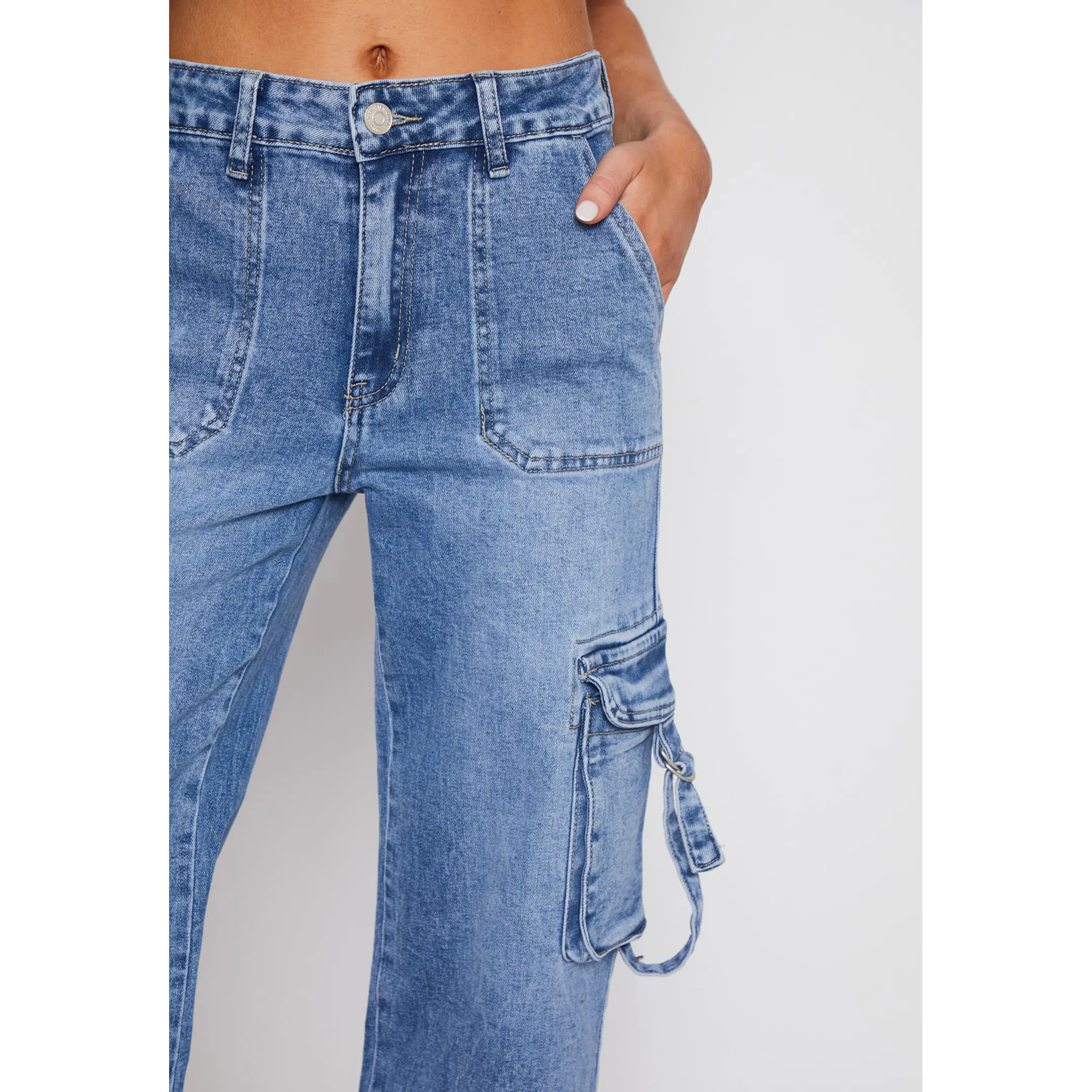 Jeans Wide Leg Cargo Mujer Azul Familyshop 3