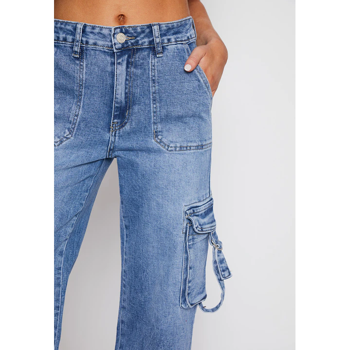 Jeans Wide Leg Cargo Mujer Azul Familyshop 3