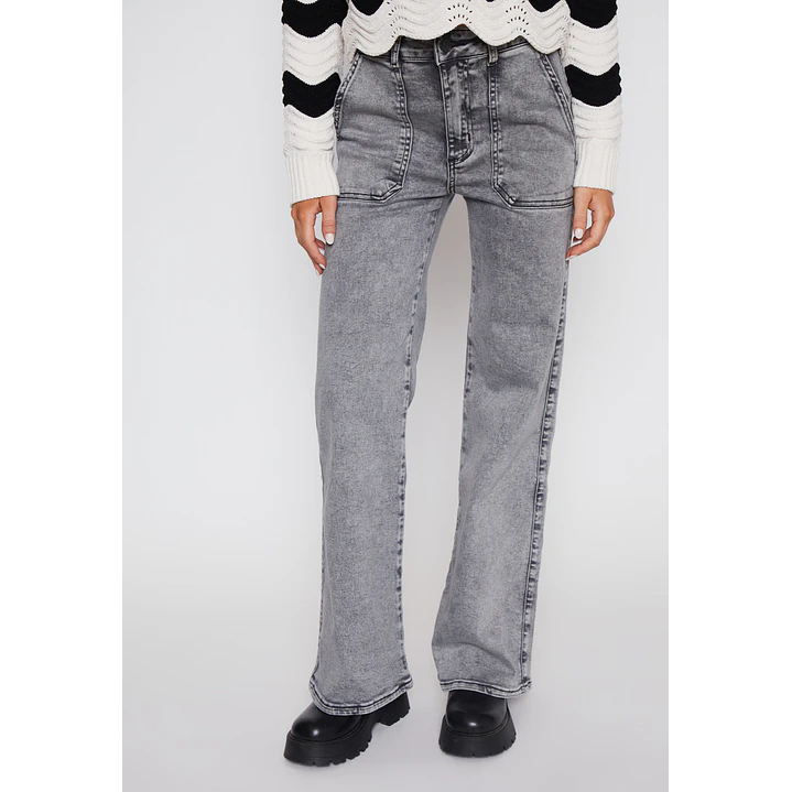 Jeans Wide Leg Bolsillo Mujer Gris Familyshop 1
