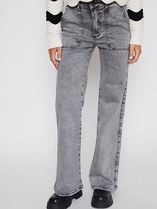 Jeans Wide Leg Bolsillo Mujer Gris Familyshop